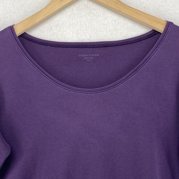 EILEEN FISHER Top M Organic Cotton Interlock Jersey Scoop Neck 3/4 Sleeve Purple - Picture 4 of 11